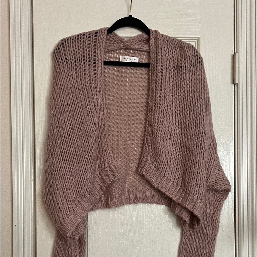 Free People Mauve Knit Open-Front Sweater